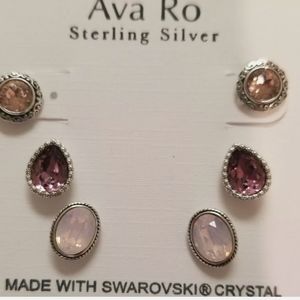 3 PAIRS OF Sparkly Ava Ro Sterling Silver Earrings